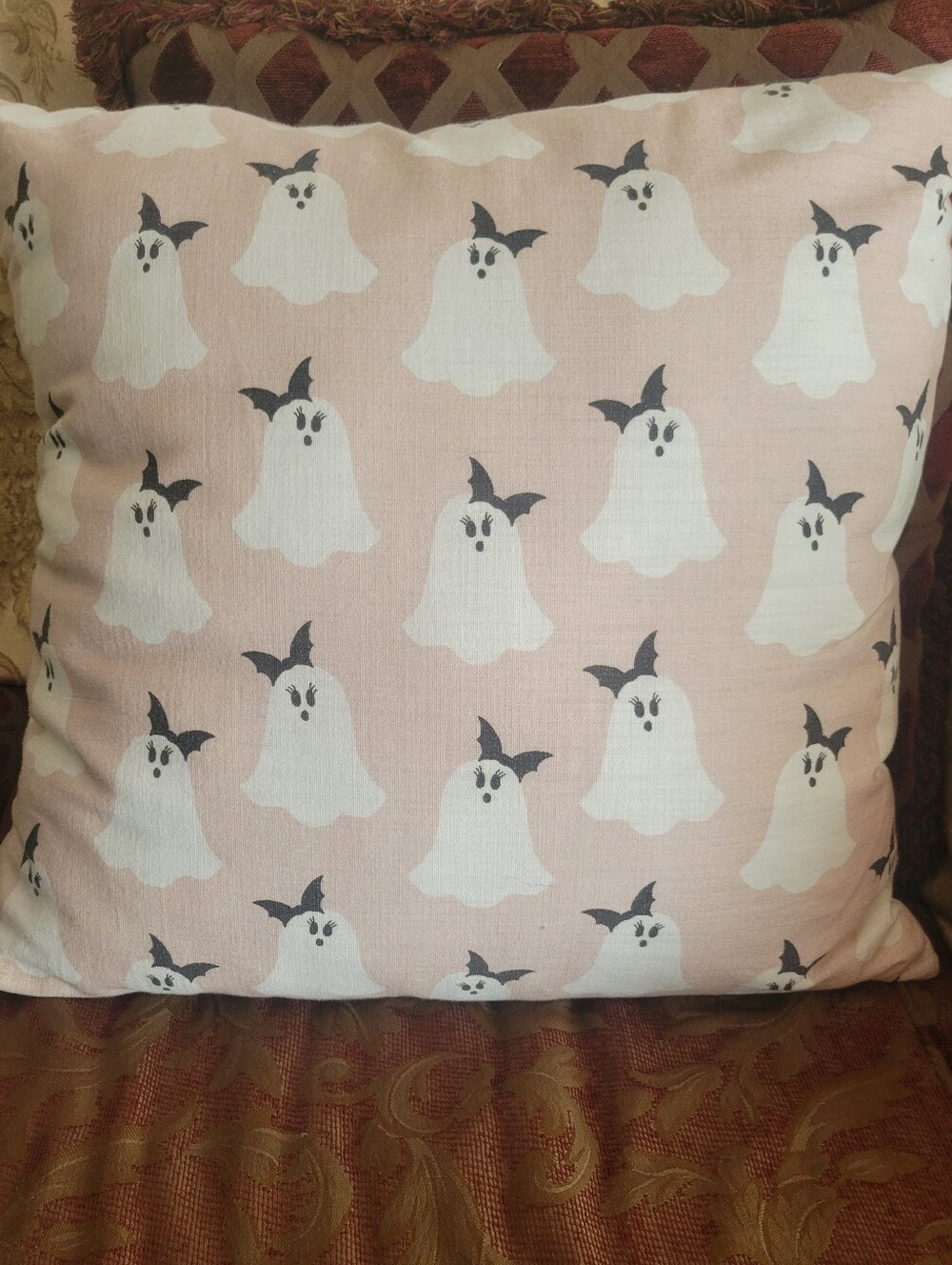 Pink Ghost Print Decorative Pillow